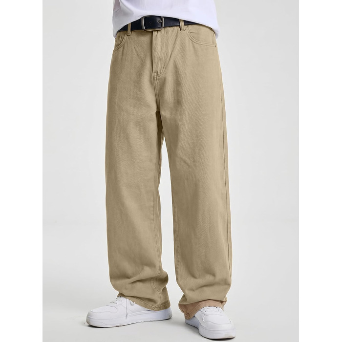 Чоловічі джинси Baggy JMIERR Y2K з ефектом stretch, широкі денімові штани (L, Khaki)