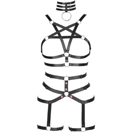 Жіночий корсет-нагрудник з мереживом у стилі панк, повна сітка, чорний. Комплект спідньої білизни з ремінцями, поясом та стрінгами. Ідеально для вечірок, фестивалів та тематичних заходів у стилі готика та раве.