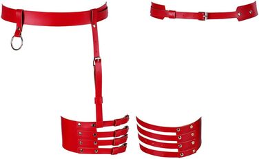 Жіночий шкіряний корсет для ніг, стрінг, пояс для панчіх, регульований, боді, кеш, панчохи, червоний