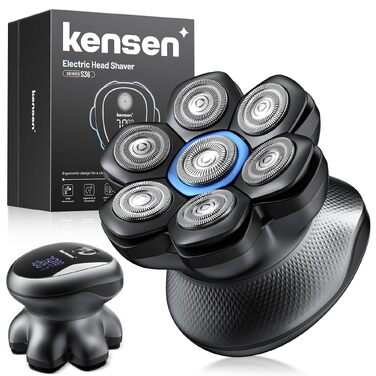 Електричний тример-голениця для голови та обличчя Kensen 7D Bold Shaver, водонепроникна машинка для гоління чоловіча, USB Type-C, синя