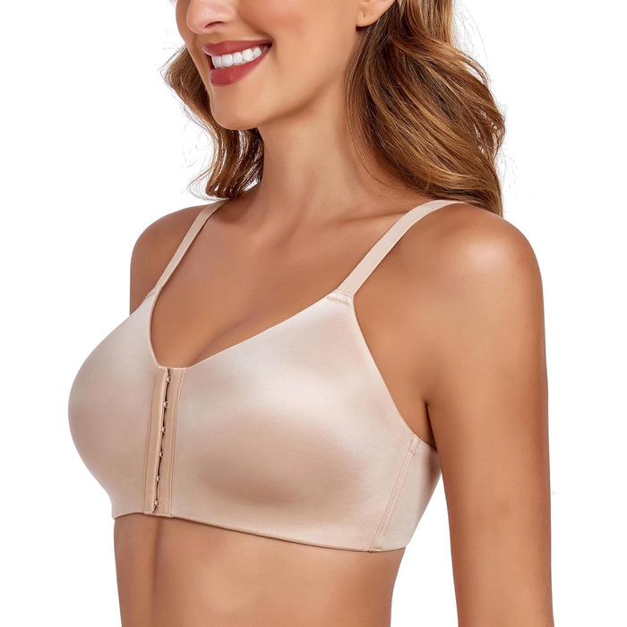 Леморосі: Безшовний бюстгальтер без кісточок, мультивей, на спину, з передньою застібкою, великі розміри, сильний утримання, повна чашка, комфортний, класичний бралетт для повсякденного носіння, 95E, бежевий