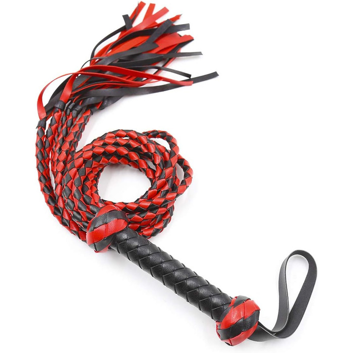 Крійська батіг з шкіри, 8 шт., чорно-червоний плетіння, з бахромою. Ідеально для виступів, BDSM, сексуальних ігор та фетишу.
