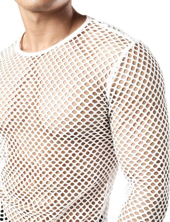 Чоловіча футболка JOGAL з довгим рукавом з мережива, прозора, військово-зелена (XXL, білий)