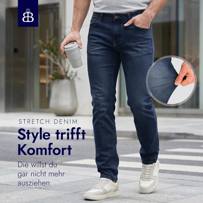 Чоловічі джинси BARBONS Regular Fit Stretch — класичні прямі штани преміум-якості для бізнесу та дозвілля, темно-сині (32W / 30L)