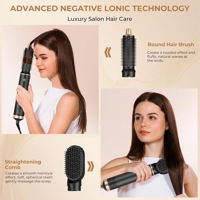 Стайлер для волосся 5 в 1 UKLISS Airstyler Pro: багатофункціональний набір для сушіння та укладки (фен, брашинг, гофре, вирівнювач), 1000 Вт, чорний