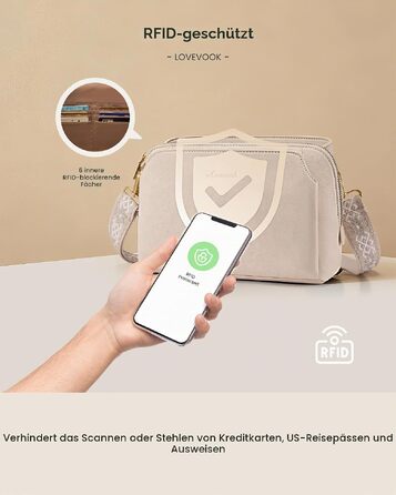 Жіноча сумка через плече LOVEVOOK: шкіряна сумка середнього розміру з RFID-захистом, 3 відділеннями та 2 змінними ременями, чорна (25 x 15 x 9 см)