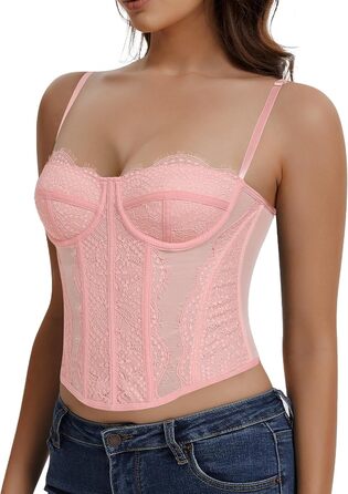 Корсетний топ для жінок з повним бюстом, корсаж з бретелями, сексуальний топ-кроп (Рожевий, XL)