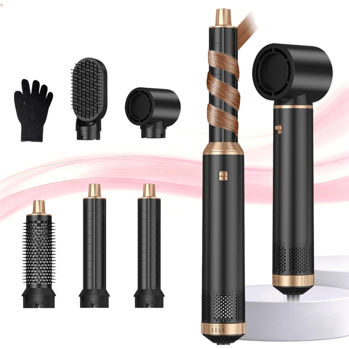 Мультистайлер для волосся 5 в 1 UKLISS Airstyler Pro: фен, брашинг, гольфре, вирівнювач та сушка для волосся, 1000 Вт, Сріблястий/Золотий