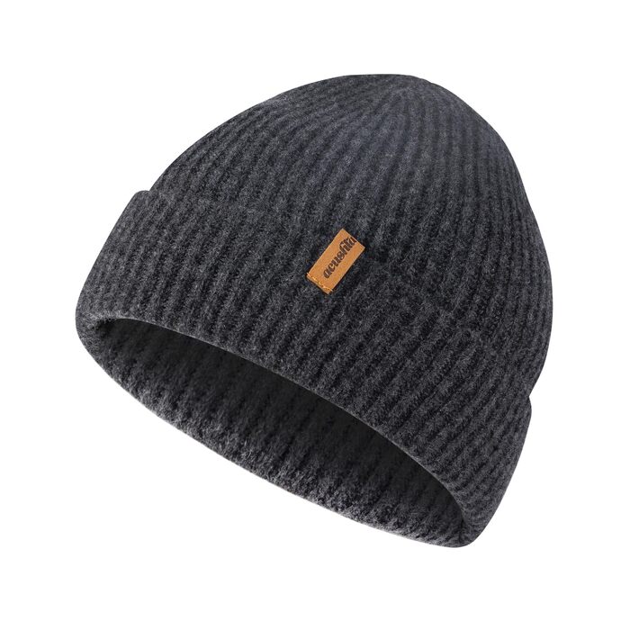 Зимова шапка ACUSHLA oversize з 100% мериносової вовни, унісекс (M-L, чорно-сіра)