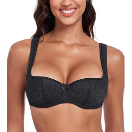 Дирндль бюстгальтер Lemorosy для жінок з кісточками, balconette, з м'якими широкими бретелями, чорний 85B