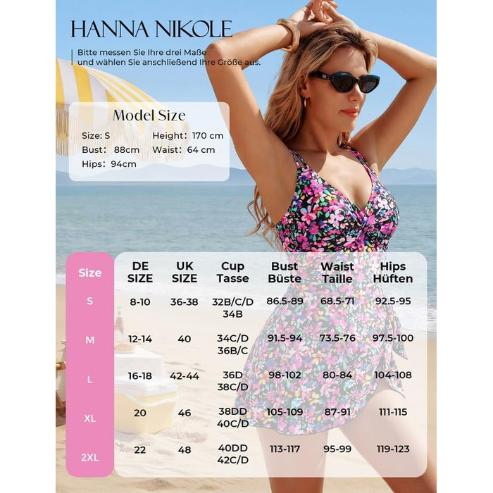 Купальник жіночий Hanna Nikoe з ефектом схуднення живота, Push-Up, суцільний з високою талією та шортами, квітковий принт, розмір S