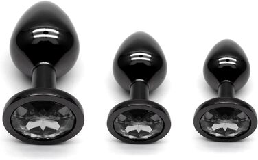 Набір анальних пробок 3 шт. з металу (Gunmetal) - велика, середня, мала. Підходить для початківців, жінок, чоловіків та пар. Чорний колір. Секс-іграшка.