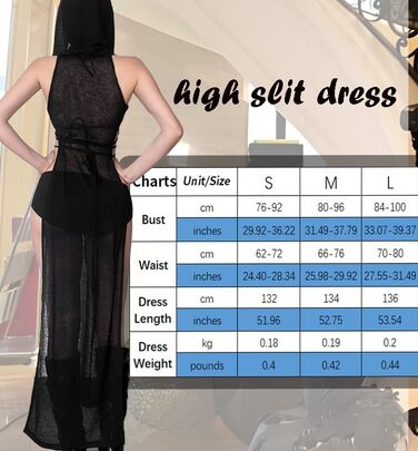 Жіноче прозоре готичне плаття Aucute з капюшоном та без рукавів, чорне, для Хелловіну, фестивалів EDM/Rave