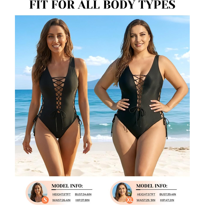 Монокіні Holipick для жінок, розмір plus size, чорний