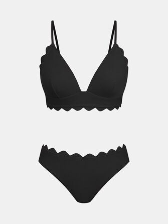 CUPSHE Bikini Set Daen - двочастинний купальник з трикутником, тропічний принт, чорний (S)