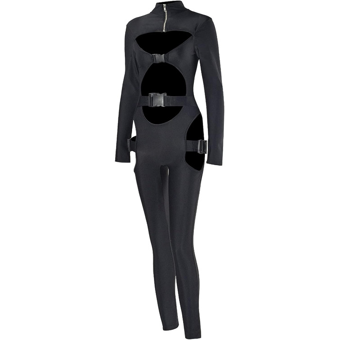 Комбінезон жіночий Sedmoda чорний з довгим рукавом, облягаючий з пряжкою