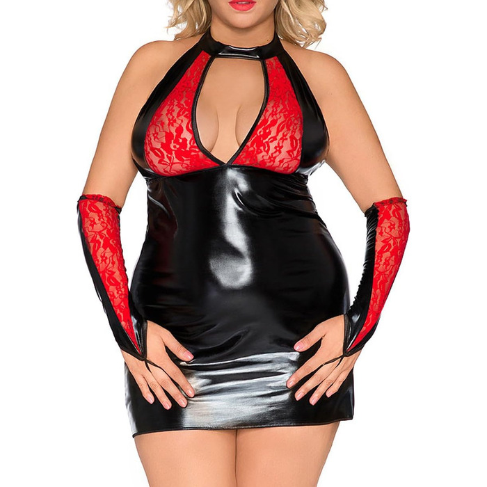 Жіноча нічна сорочка Andalea Wetlook з мереживом, червона/чорна, розмір 46-48