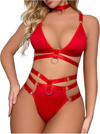 Жіночий комплект спідньої білизни SRZYJ: мереживний боді з глибоким V-подібним вирізом. Сексуальна піжама, еротична білизна, комплект нижньої білизни для дорослих. Колір: червоний, розмір: M