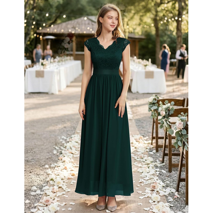 Елегантна вечірня сукня Dressystar довга, мереживна, шифонова, для весілля та балу, з рукавами-крильцями, зелена, розмір L