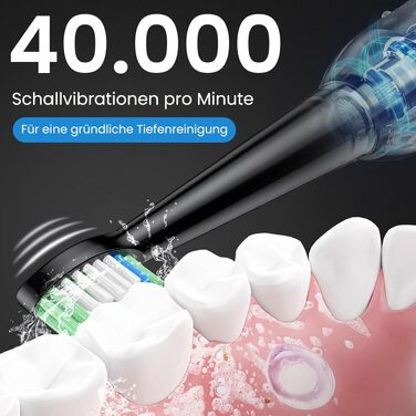Електрична сонічна зубна щітка YUNCHI C2 для дорослих, 40000 VPM, 5 режимів чищення, USB-C зарядка, 8 насадок та дорожній футляр, чорна