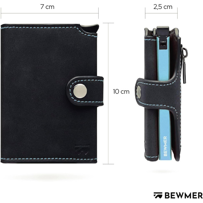 Слім-гаманець BEWMER v2 з RFID-захистом та монетницею для чоловіків та жінок, картхолдер з антиклонінгом для купюр та 9 кредитних карток (чорно-блакитний)