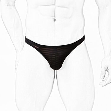 Чоловічий G-String Faringoto, смугастий, сітка, прозорий, низька талія, U-подібний вигин (XL, Чорний)