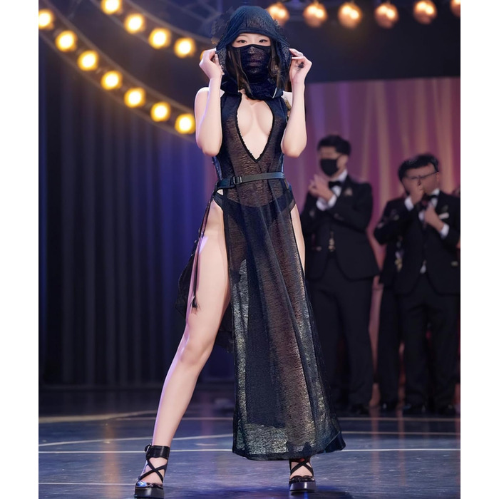 Жіноче прозоре готичне плаття Aucute з капюшоном та без рукавів, чорне, для Хелловіну, фестивалів EDM/Rave