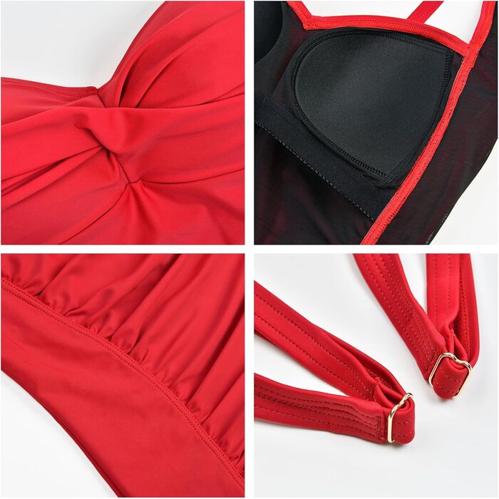 Купальник жіночий винтажний Push Up Monokini великого розміру (C-DD) з підтримкою, червоний, 44