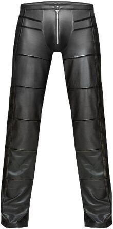 Чорні шкіряні лосини для чоловіків Noir Handmade Collection, довгі, еластичні, з лакового матеріалу, модель з смужками, довгі шорти-сліпи