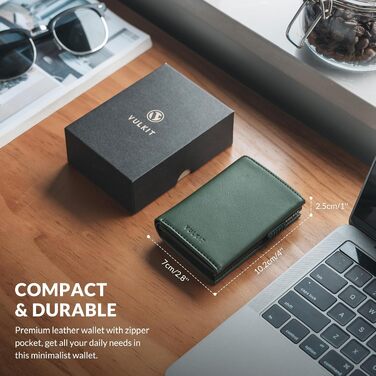 Шкіряний гаманець-картхолдер VULKIT з RFID-захистом, Pop-Up системою, відділенням для купюр, монет та вікном для ID (Оливковий)