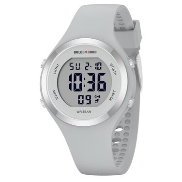 Жіночий спортивний годинник GOLDEN HOUR Digital Chronograph: водонепроникність 5ATM, силіконовий ремінець, з датою та підсвічуванням циферблата (Сірий)