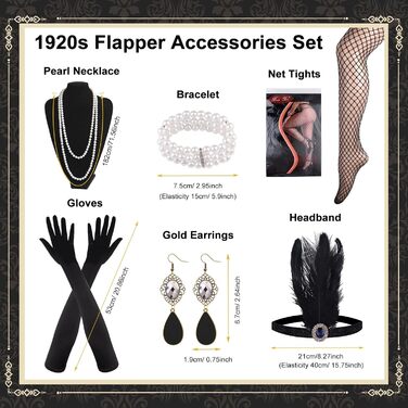 Сукня в стилі 1920-х років Flapper PLULON: Розкішне чорно-золоте плаття в стилі Великого Гетсбі з аксесуарами
