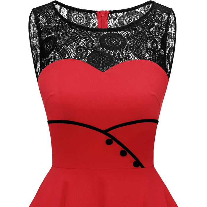 Сукня коктейльна жіноча Bbonlinedress Rockabilly червона, 50-ті, мереживна, з фалдами, без рукавів, з круглим вирізом, розмір XL
