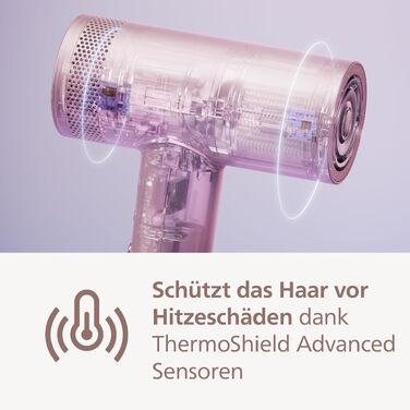 Фен для волосся Philips Series 8000 BHD837/10 з безщітковим DC-двигуном, ThermoShield Advanced, 1400 Вт, Рожеве шампанське (з дифузором та стилізуючою насадкою)