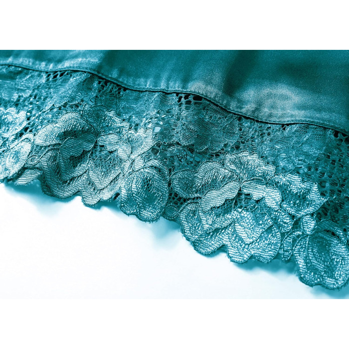 Халат жіночий довгий/короткий однотонний мереживний, шовковий сатин, кімоно, для дому, літній, BABEYOND, універсальний розмір (єдиний розмір, блакитний павич)