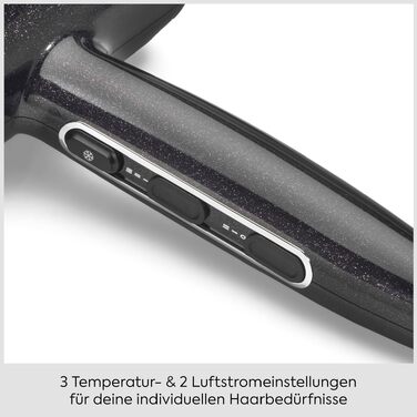 Фен для волосся BaByliss Cosmos D580DE з дифузором, 2100 Вт, іонізація, 3 температурні та 2 швидкості обдуву, сріблястий (Black Sparkle)