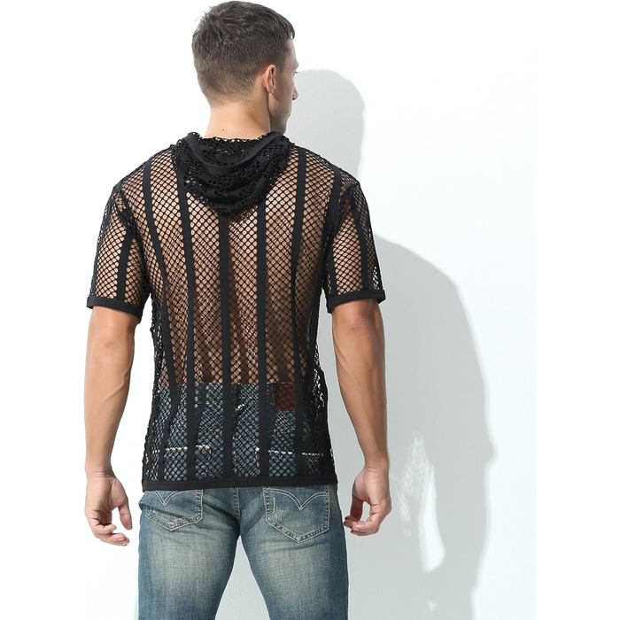 Чоловічий худі Evankin з сіткою, прозорий, короткий топ, футболка, прозорий пуловер (чорний, L)