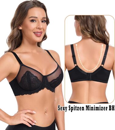 Чорний бюстгальтер Minimizer BH для великих розмірів з мереживом, без пуш-апу, повсякденний, класичний, 90F
