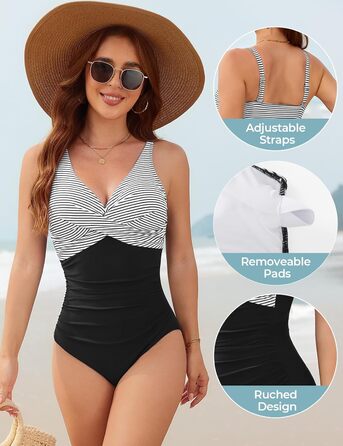 Купальник жіночий суцільний з V-подібним вирізом Push Up, купальник монокіні, ретро стиль, великі розміри (A, M)