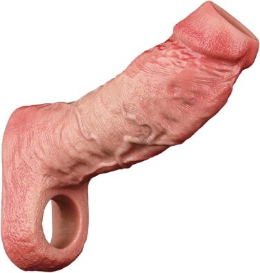 Реалістична секс-іграшка для чоловіків: пеніс-манжета з текстурою вен, шкірного кольору, з кільцем для яєчок (M)