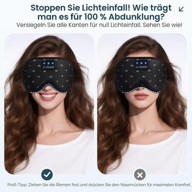 Bluetooth маска для сну з навушниками LC-dolida, повна блокировка світла, м'яка тканина (Jet Black)