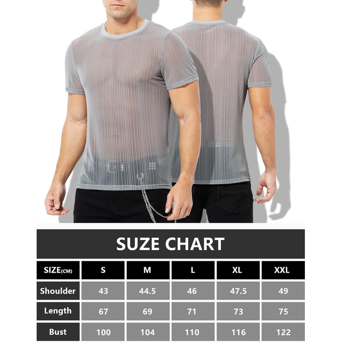 Прозора футболка Casey Herren з блискітками, короткий рукав, круглий витон, клубний стиль, сірий (M, D3-grau)