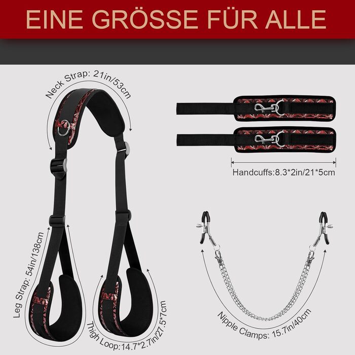 Набір для БДСМ-ігор для пар: наручники, мотузки, пов'язки для ніг (темно-червоний)