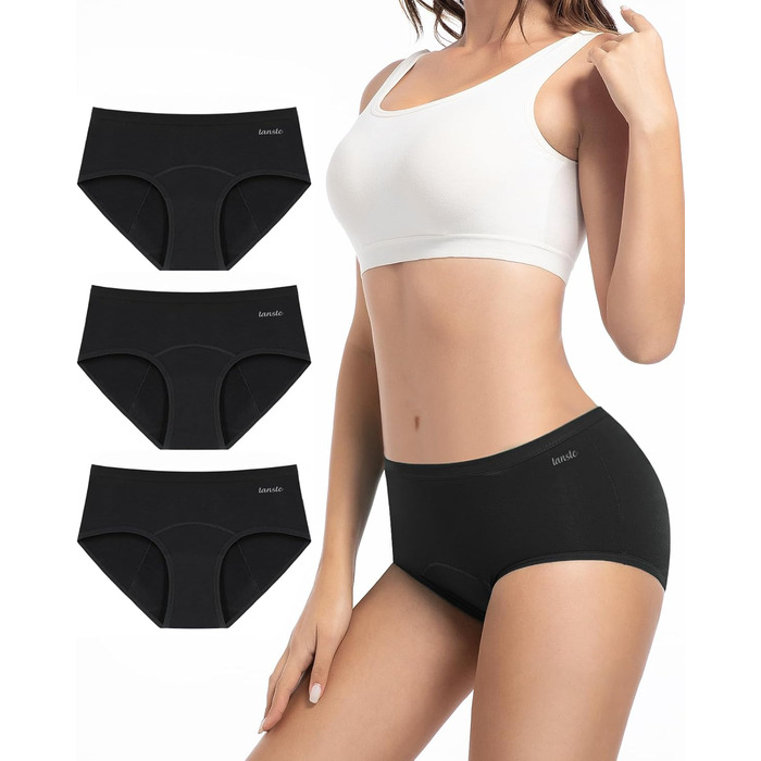 Труси для менструації TANSTC з бавовни, 3 шт. (Чорний, 3XL) - для сильної кровотечі, висока талія