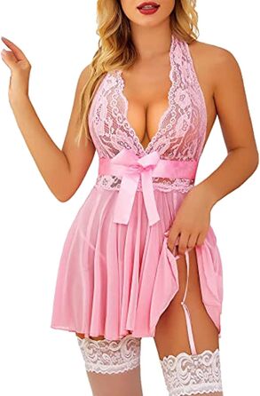 WIBEST Комплект жіночої білизни: мереживний бюстгальтер та труси-смугастик (рожевий, XXL)