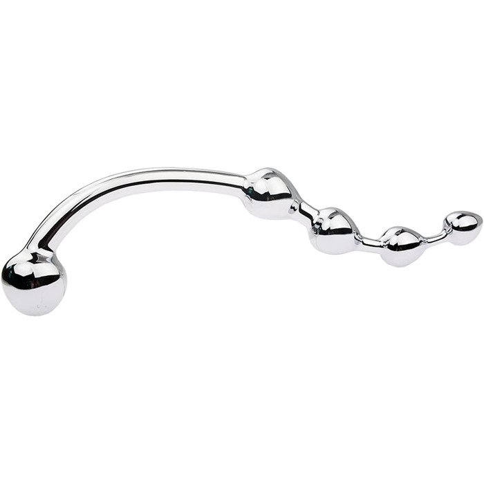 Анальний масажер з подвійною головкою HeYie - анальні перлини, вигин, сталь, для чоловіків та жінок