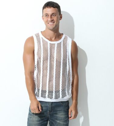 Чоловіча майка Evankin з мереживом у смужку, прозора, без рукавів, майка-топ, прозора, білий/Opulenter Garten (L)