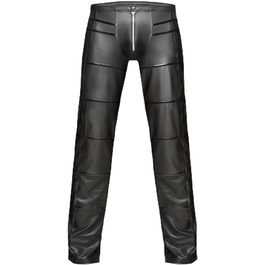 Чорні шкіряні лосини для чоловіків Noir Handmade Collection, довгі, еластичні, з лакового матеріалу, модель з смужками, довгі шорти-сліпи