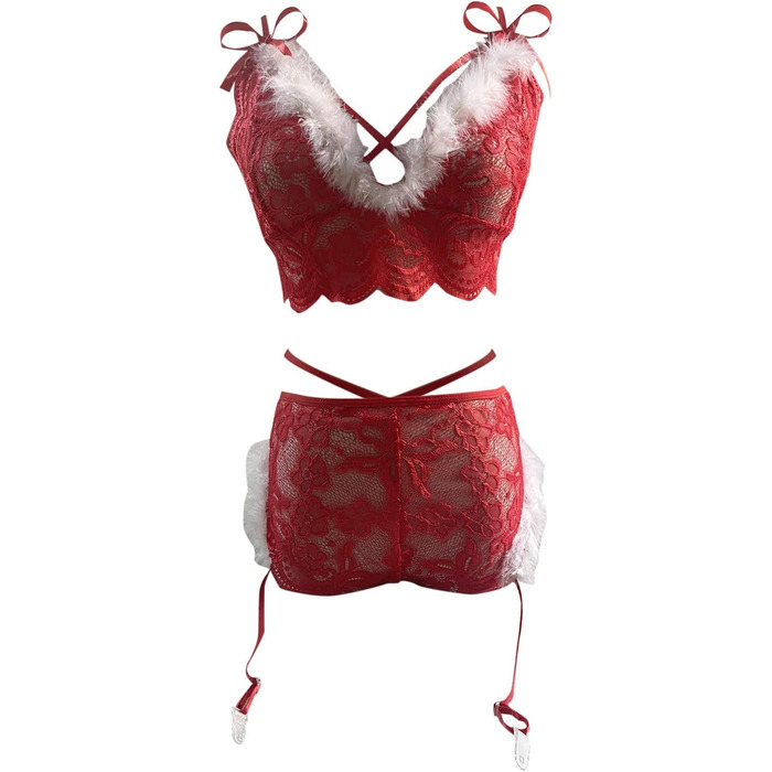 Сексуальна жіноча нічна сорочка та комплект спідньої білизни з мереживом для святкування Різдва та Дня святого Валентина, універсальний розмір (158-lichav-i-rot, S)