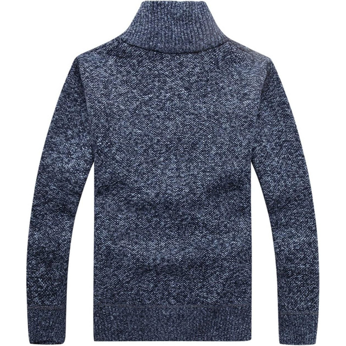 Чоловічий повсякденний кардиган на блискавці Slim Fit, теплий в'язаний светр-куртка з коміром-стійкою та кишенями, синій, розмір M